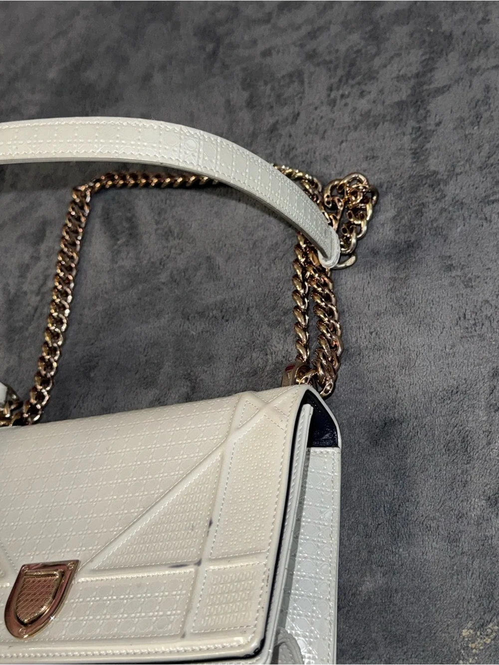 Authentic Christian Dior Diorama Medium Ivory Patent Micro Cannage Bag